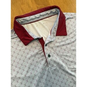 Maelreg Performance Golf Polo Shirt Men's M Gray Burgundy Crossed Clubs Print
